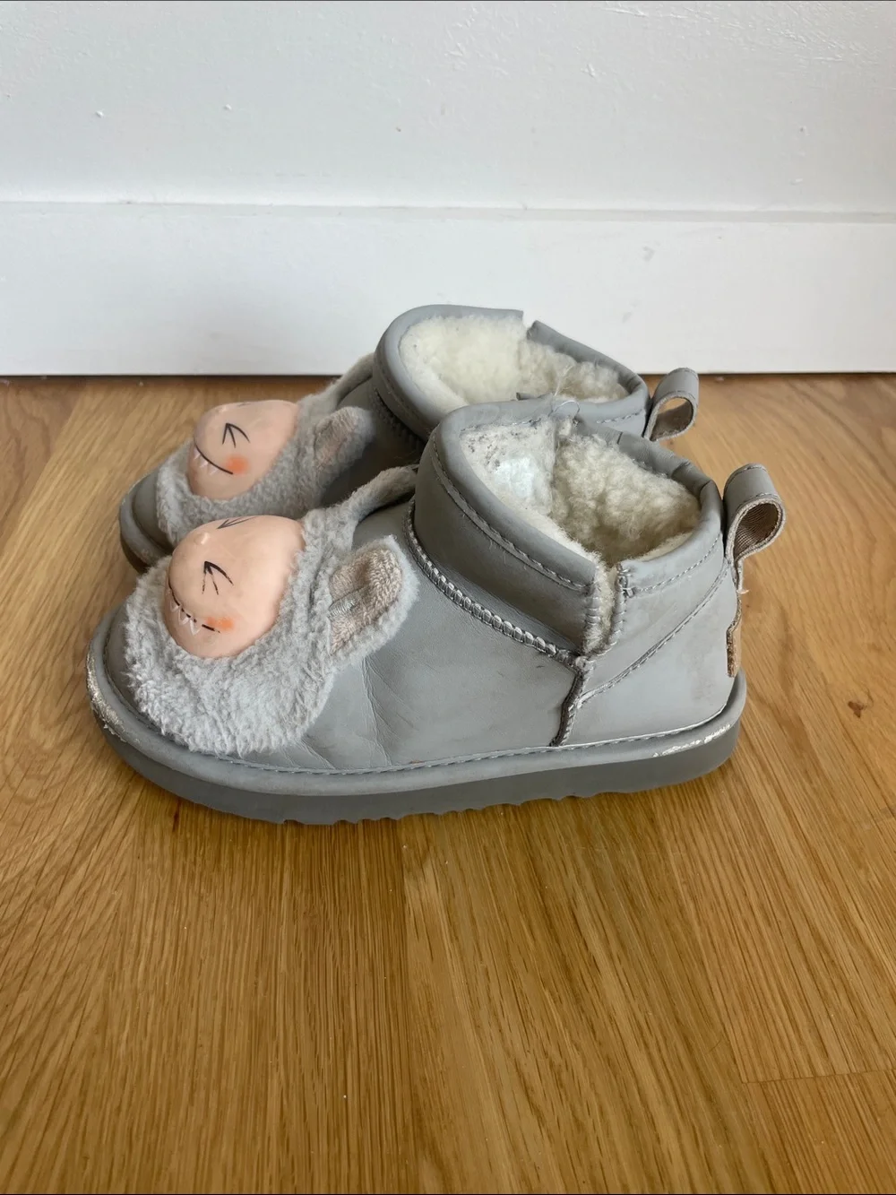 Kids Grey Bunny Face Winter Boots